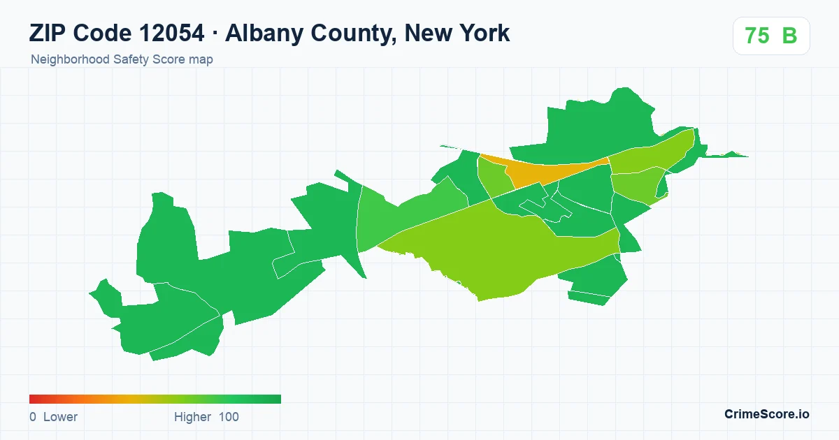 ZIP Code 12054 in Albany County, New York neighborhood Safety Score map