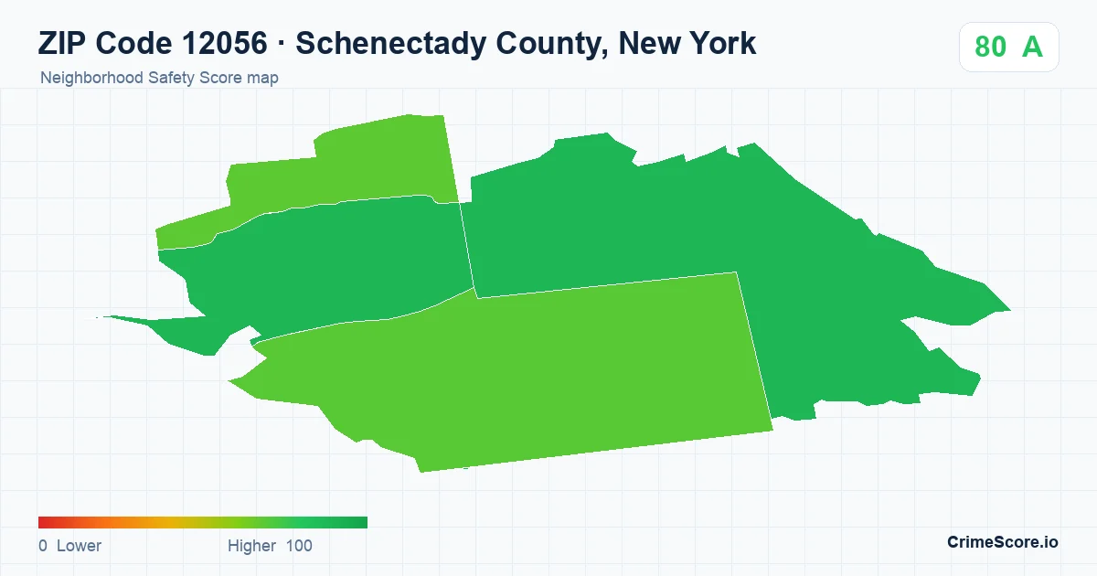 ZIP Code 12056 in Schenectady County, New York neighborhood Safety Score map