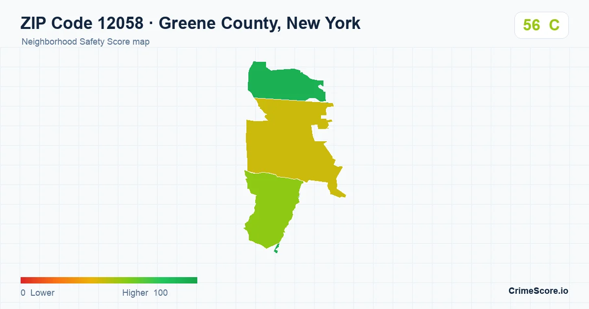 ZIP Code 12058 in Greene County, New York neighborhood Safety Score map