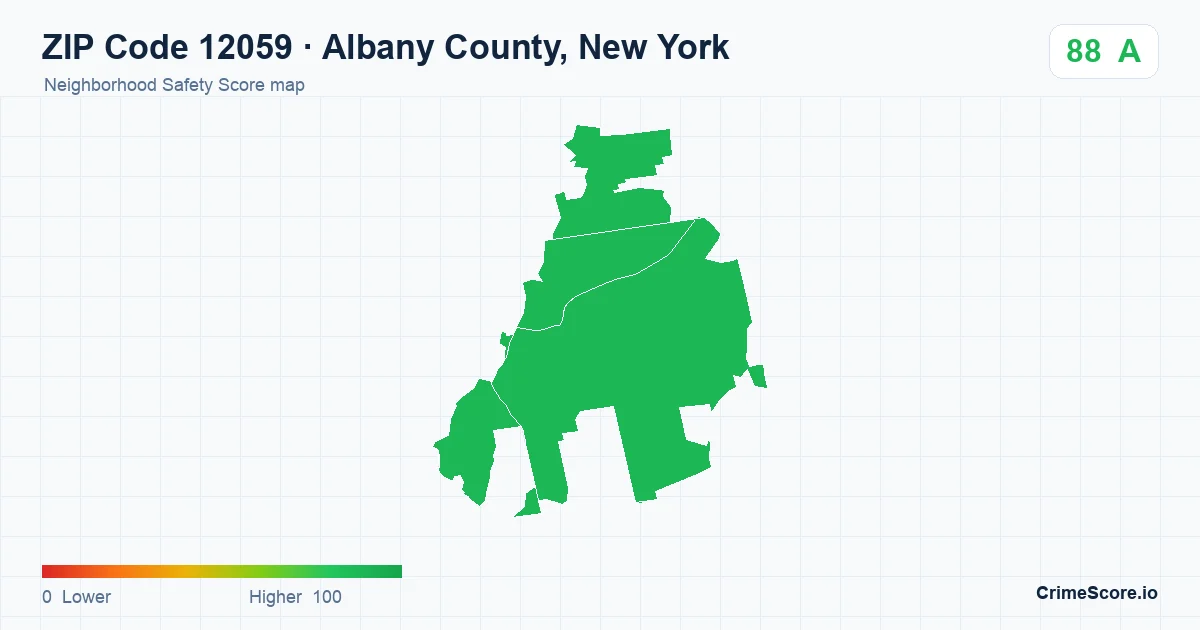 ZIP Code 12059 in Albany County, New York neighborhood Safety Score map