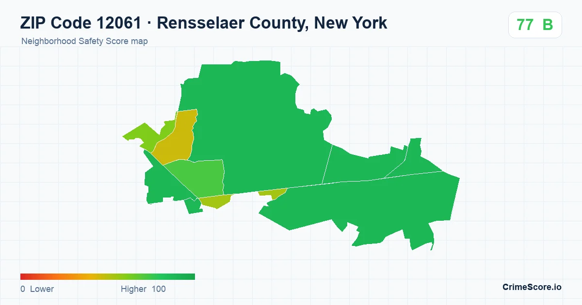 ZIP Code 12061 in Rensselaer County, New York neighborhood Safety Score map