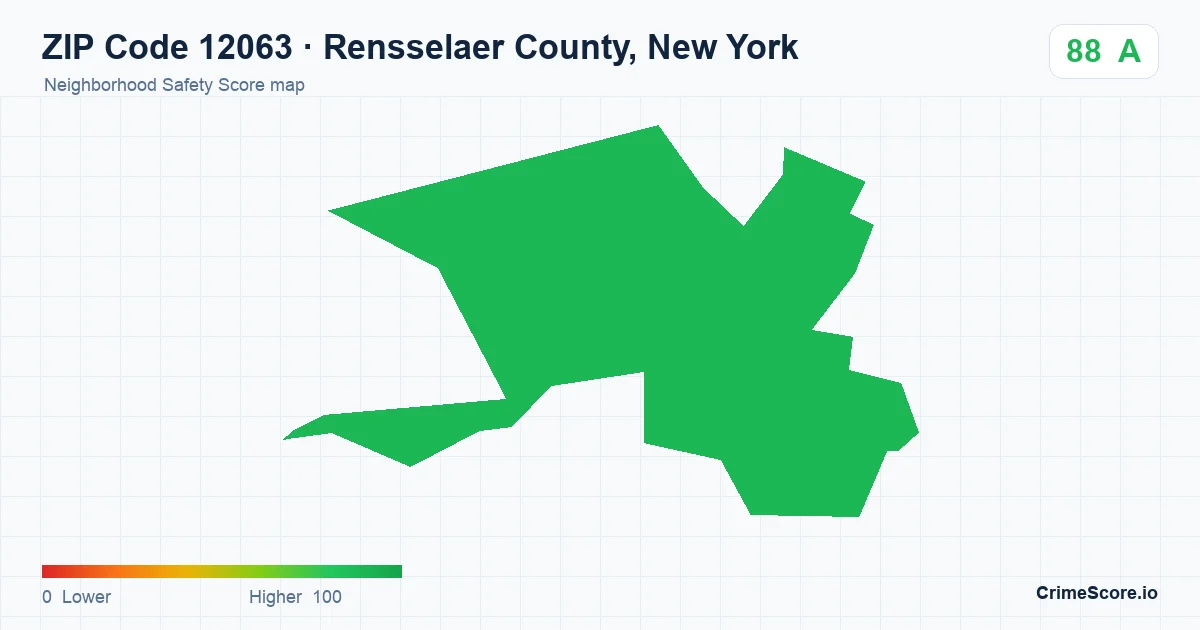 ZIP Code 12063 in Rensselaer County, New York neighborhood Safety Score map