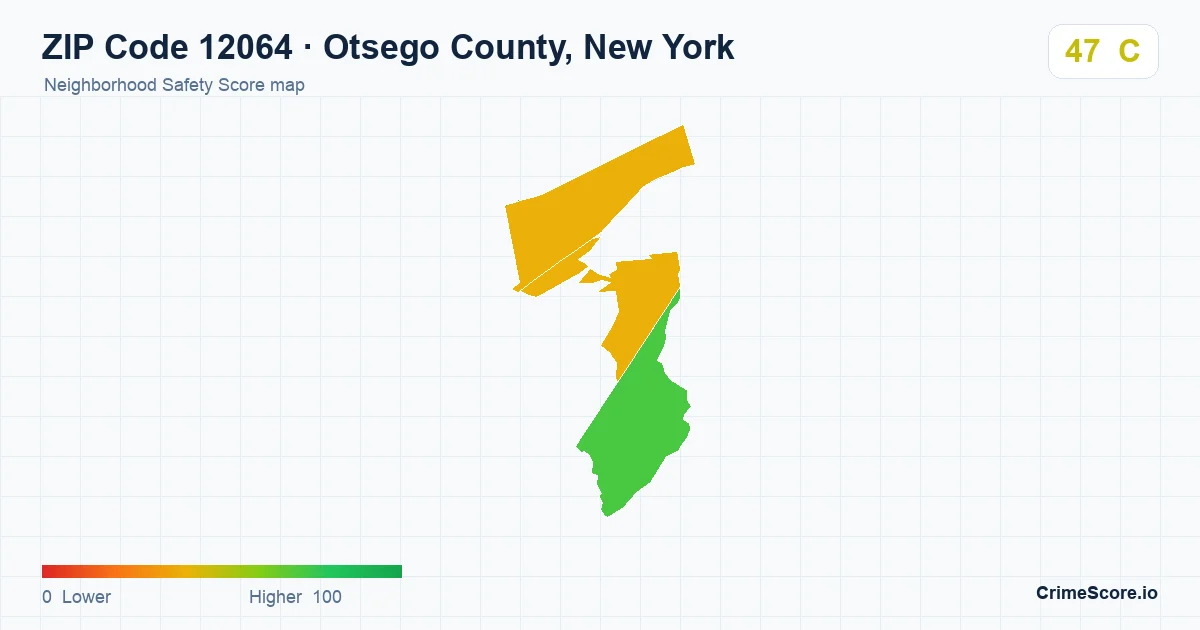 ZIP Code 12064 in Otsego County, New York neighborhood Safety Score map