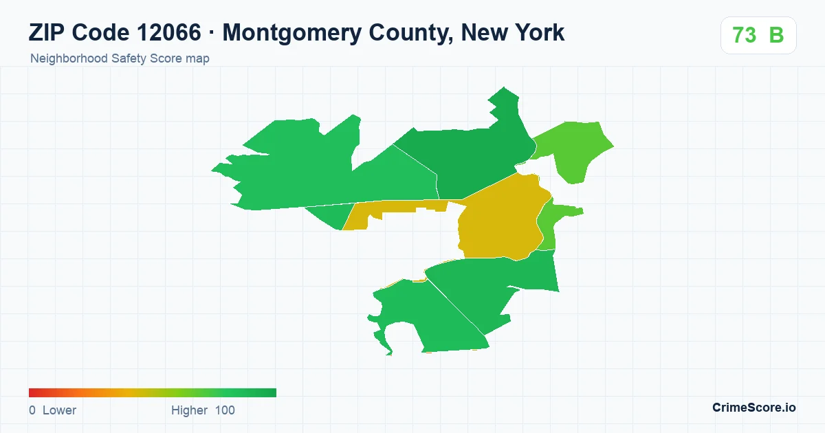ZIP Code 12066 in Montgomery County, New York neighborhood Safety Score map