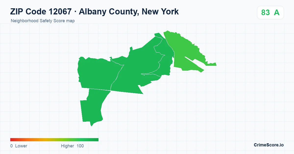 ZIP Code 12067 in Albany County, New York neighborhood Safety Score map