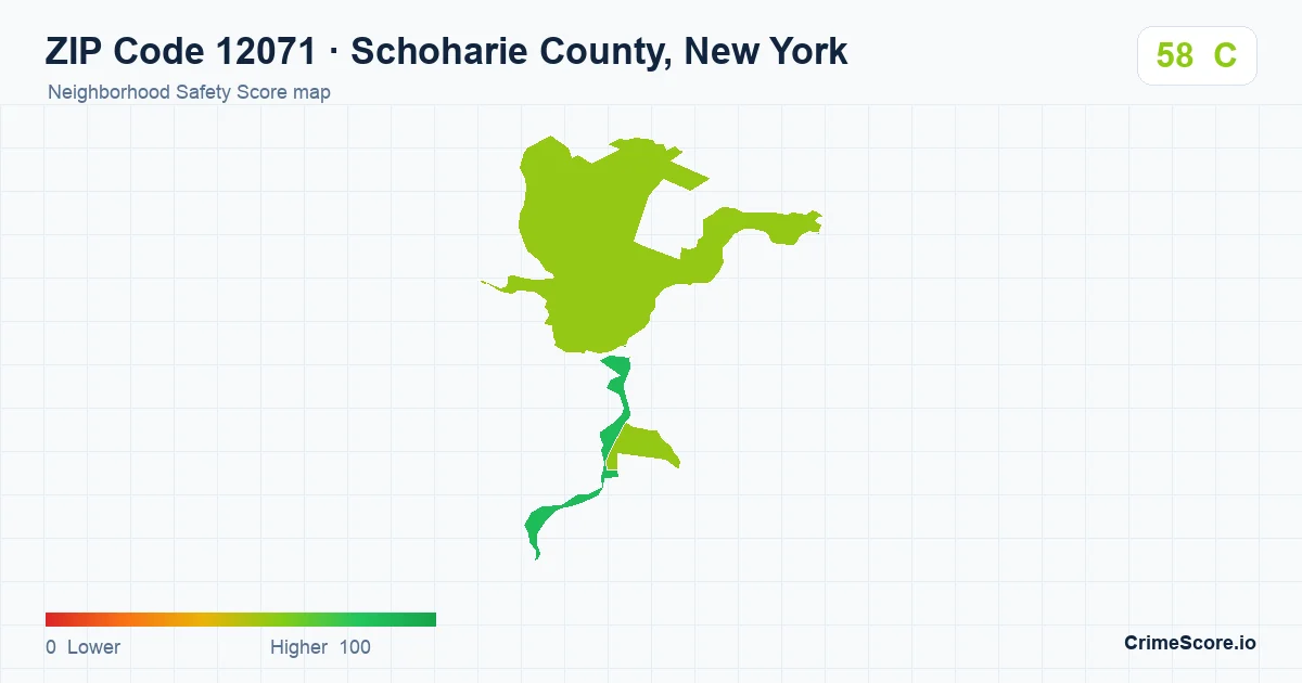 ZIP Code 12071 in Schoharie County, New York neighborhood Safety Score map
