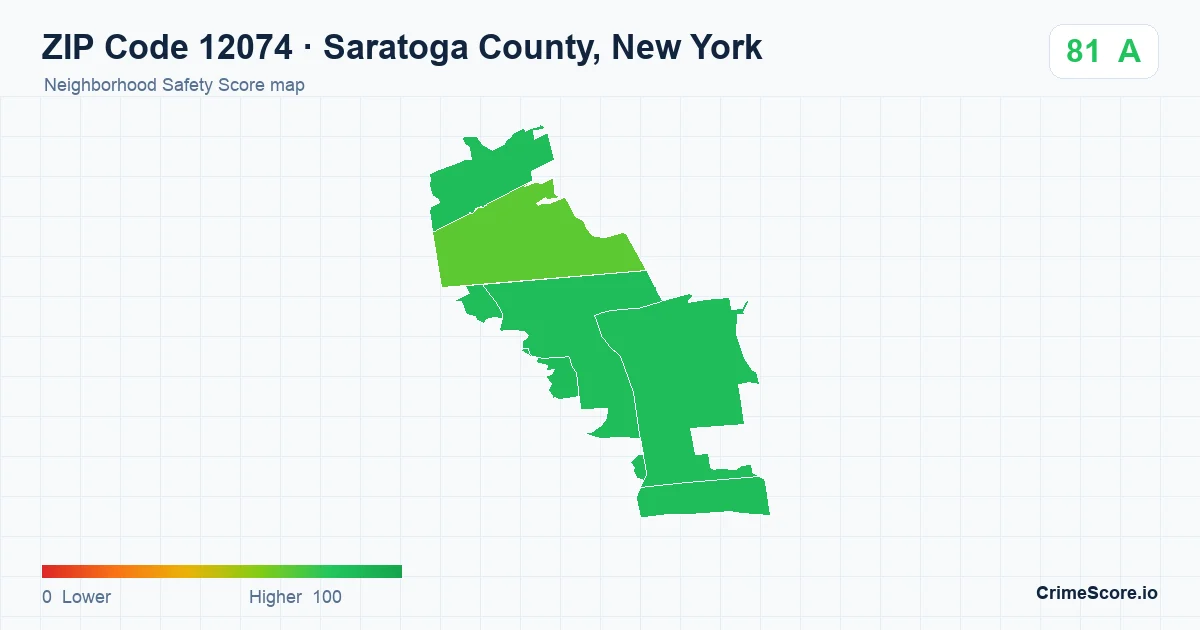 ZIP Code 12074 in Saratoga County, New York neighborhood Safety Score map