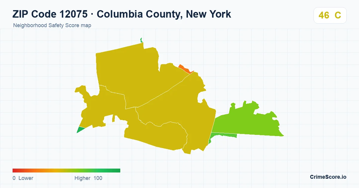ZIP Code 12075 in Columbia County, New York neighborhood Safety Score map
