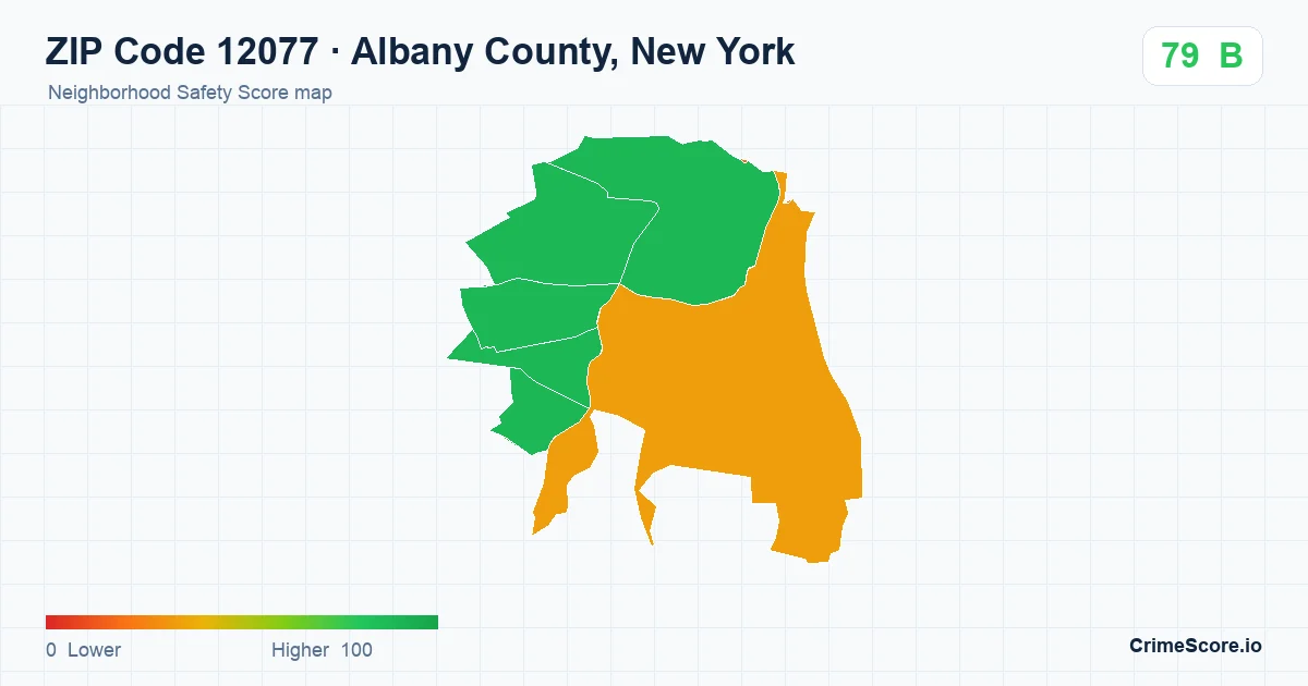 ZIP Code 12077 in Albany County, New York neighborhood Safety Score map