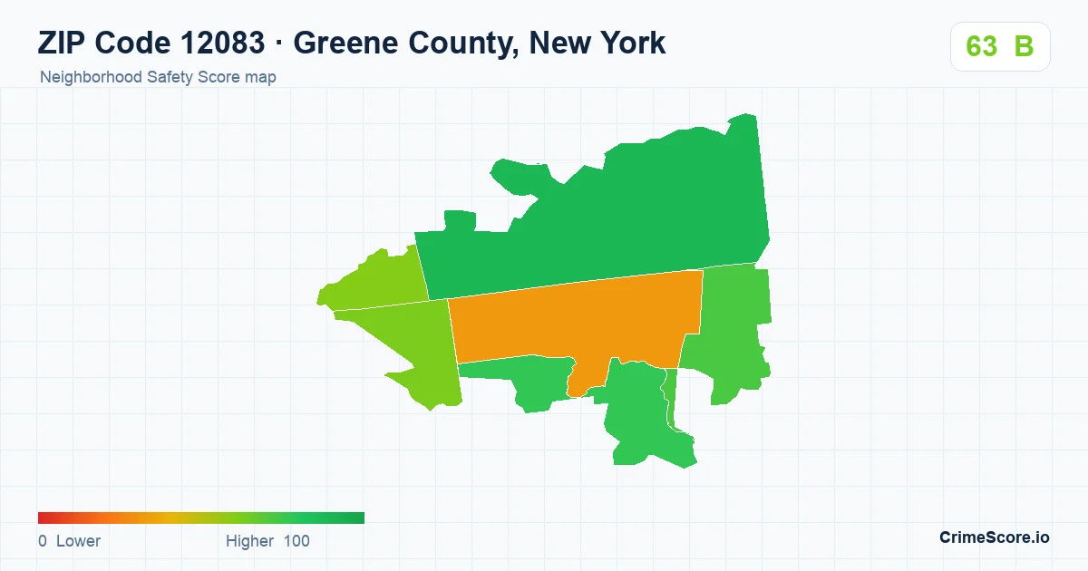 ZIP Code 12083 in Greene County, New York neighborhood Safety Score map
