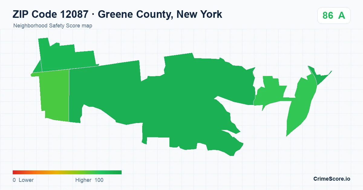 ZIP Code 12087 in Greene County, New York neighborhood Safety Score map