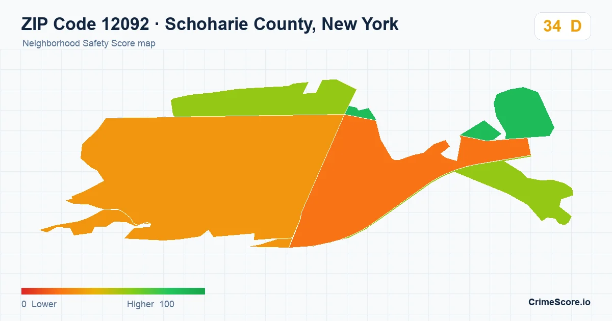 ZIP Code 12092 in Schoharie County, New York neighborhood Safety Score map