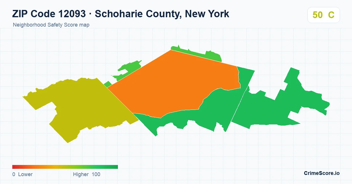 ZIP Code 12093 in Schoharie County, New York neighborhood Safety Score map