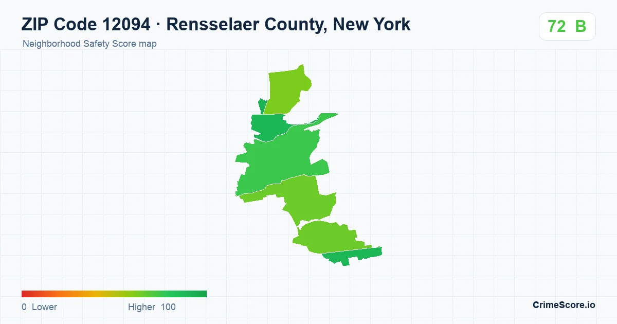 ZIP Code 12094 in Rensselaer County, New York neighborhood Safety Score map