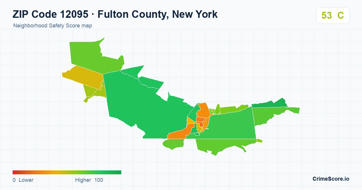 ZIP Code 12095 in Fulton County, New York neighborhood Safety Score map