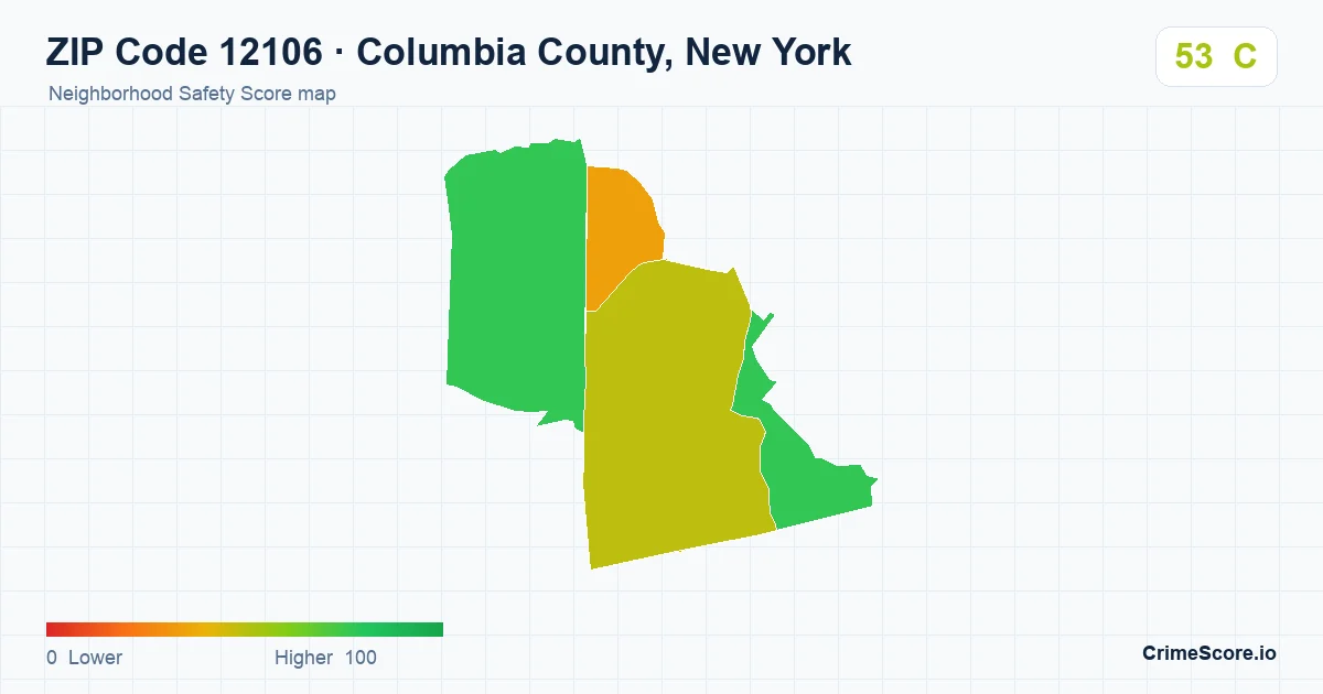 ZIP Code 12106 in Columbia County, New York neighborhood Safety Score map