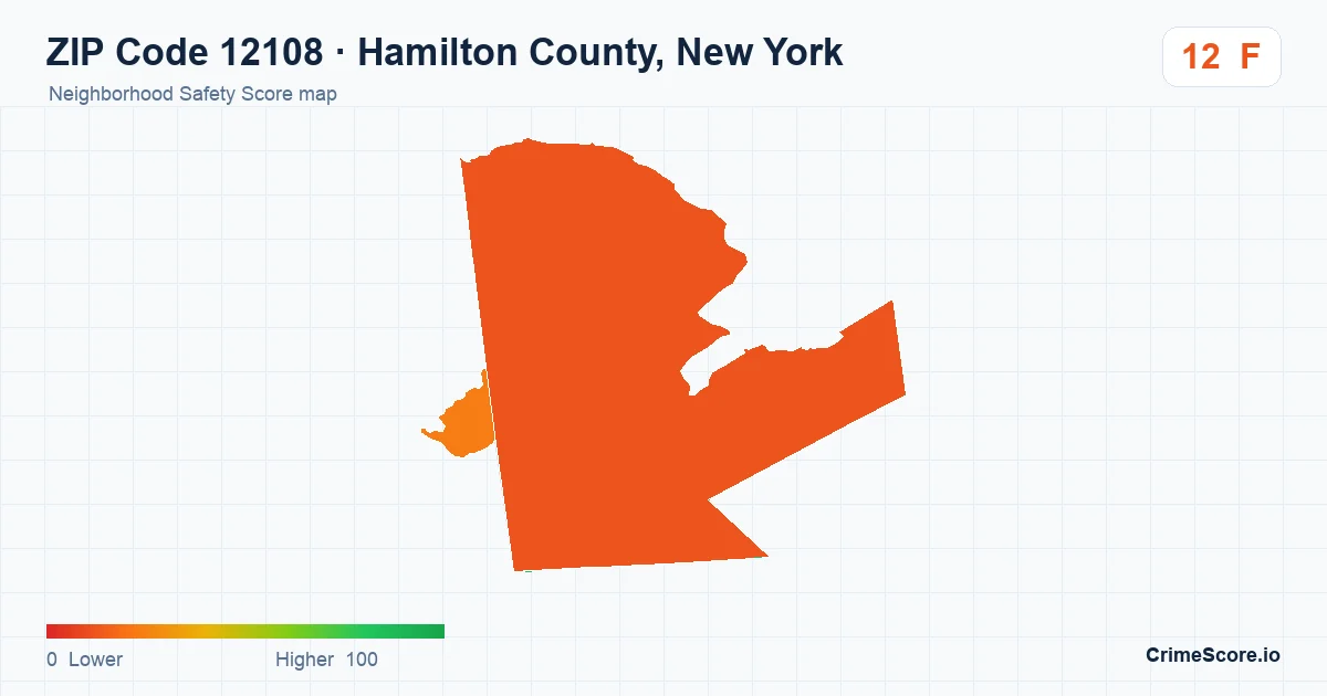 ZIP Code 12108 in Hamilton County, New York neighborhood Safety Score map