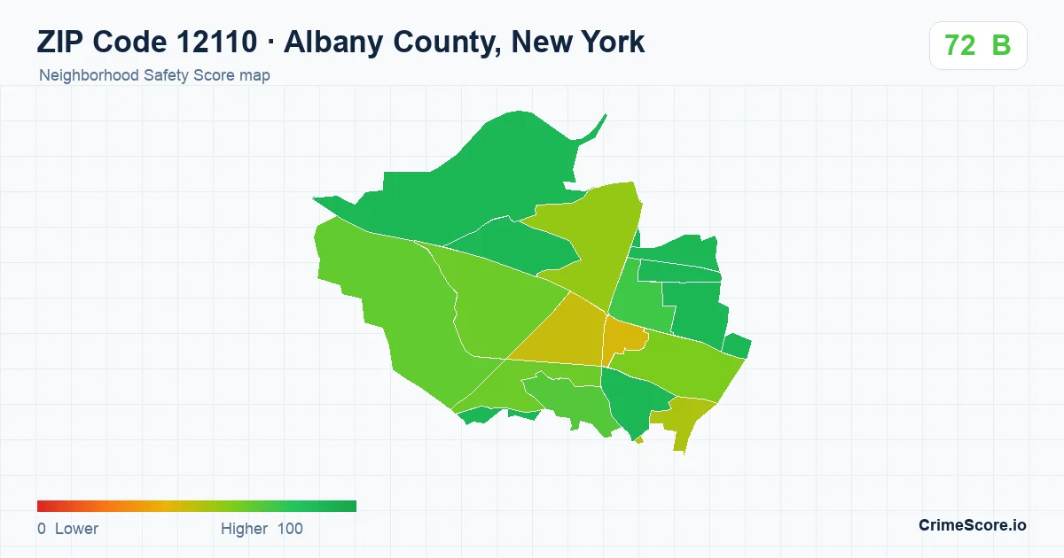 ZIP Code 12110 in Albany County, New York neighborhood Safety Score map