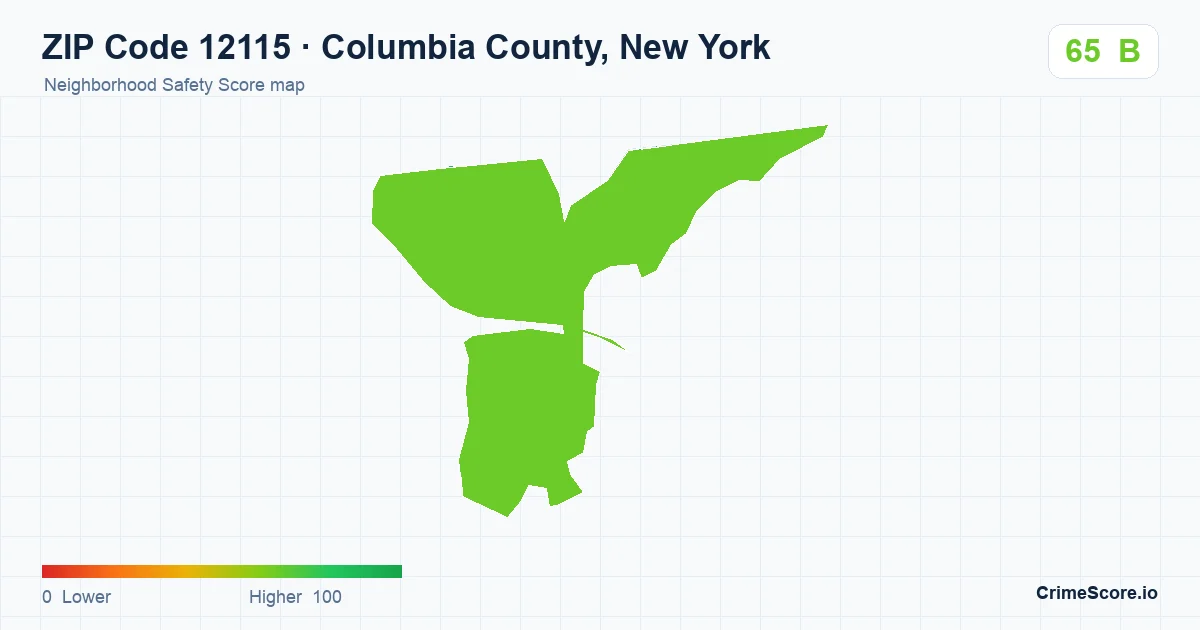 ZIP Code 12115 in Columbia County, New York neighborhood Safety Score map