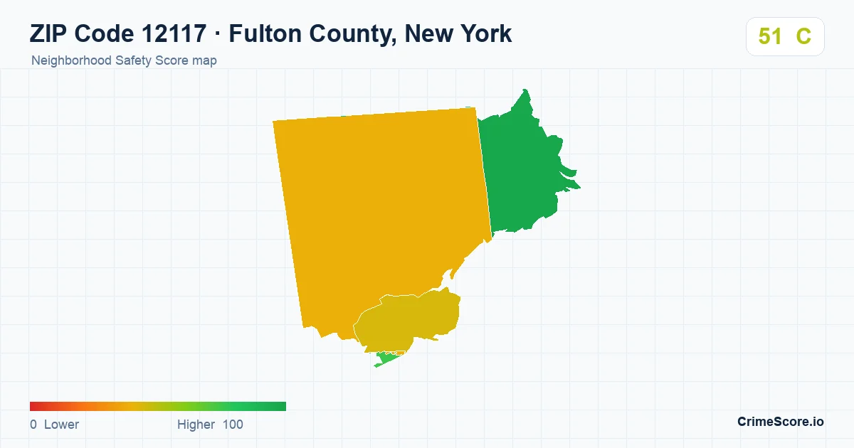 ZIP Code 12117 in Fulton County, New York neighborhood Safety Score map
