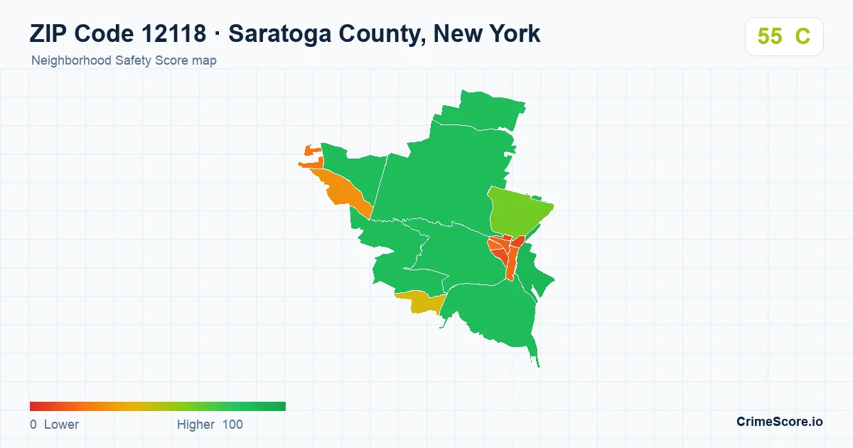 ZIP Code 12118 in Saratoga County, New York neighborhood Safety Score map