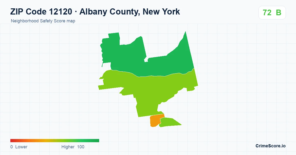 ZIP Code 12120 in Albany County, New York neighborhood Safety Score map