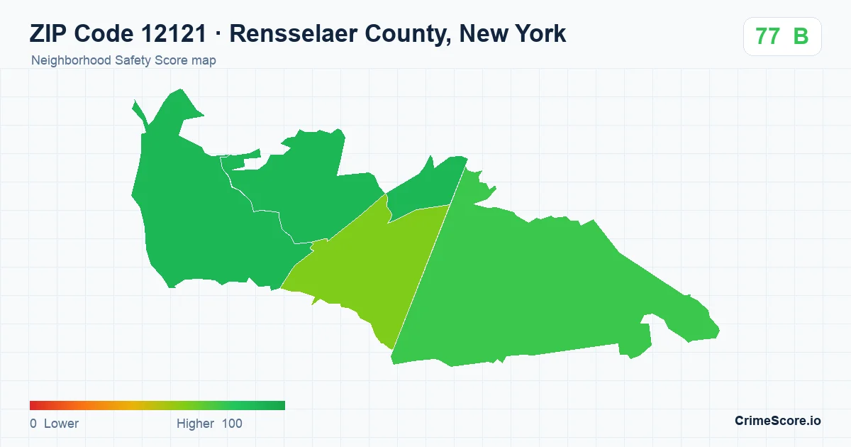 ZIP Code 12121 in Rensselaer County, New York neighborhood Safety Score map