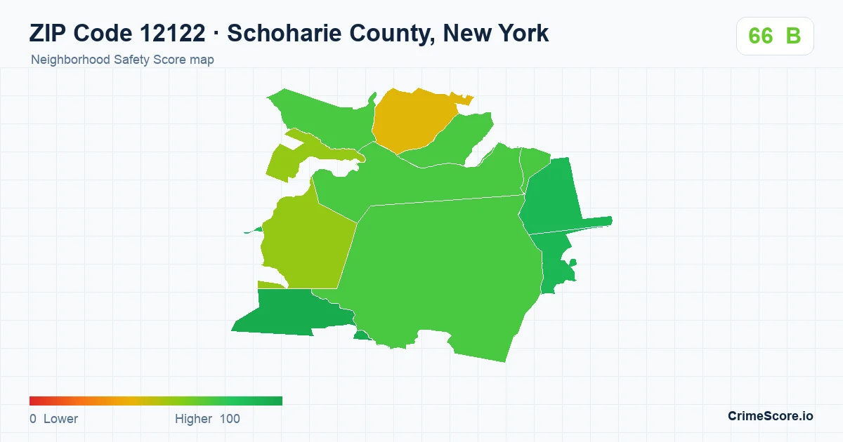 ZIP Code 12122 in Schoharie County, New York neighborhood Safety Score map