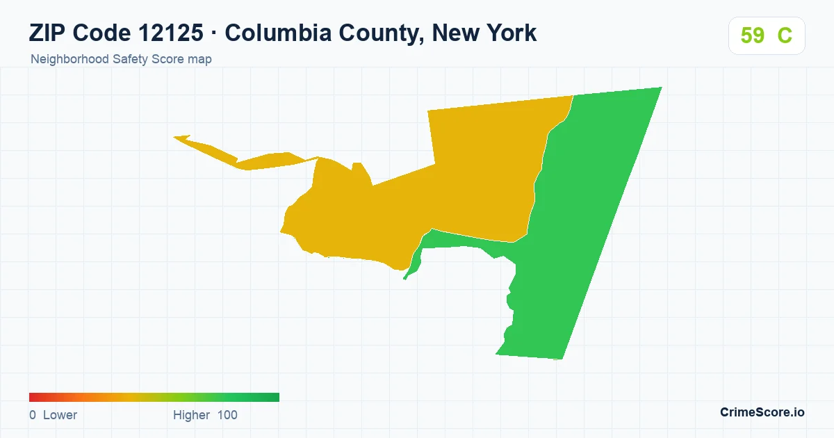 ZIP Code 12125 in Columbia County, New York neighborhood Safety Score map