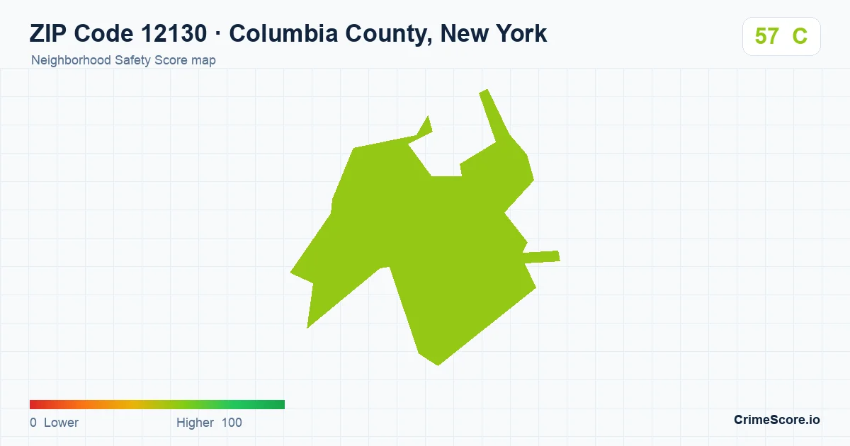 ZIP Code 12130 in Columbia County, New York neighborhood Safety Score map