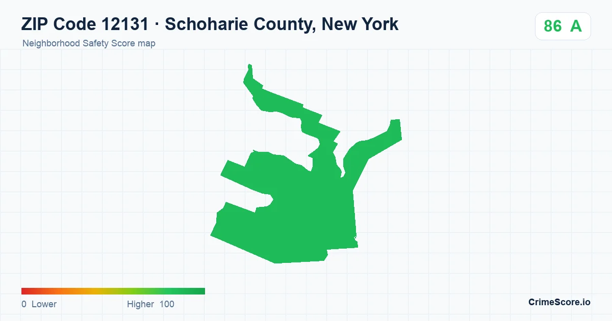 ZIP Code 12131 in Schoharie County, New York neighborhood Safety Score map