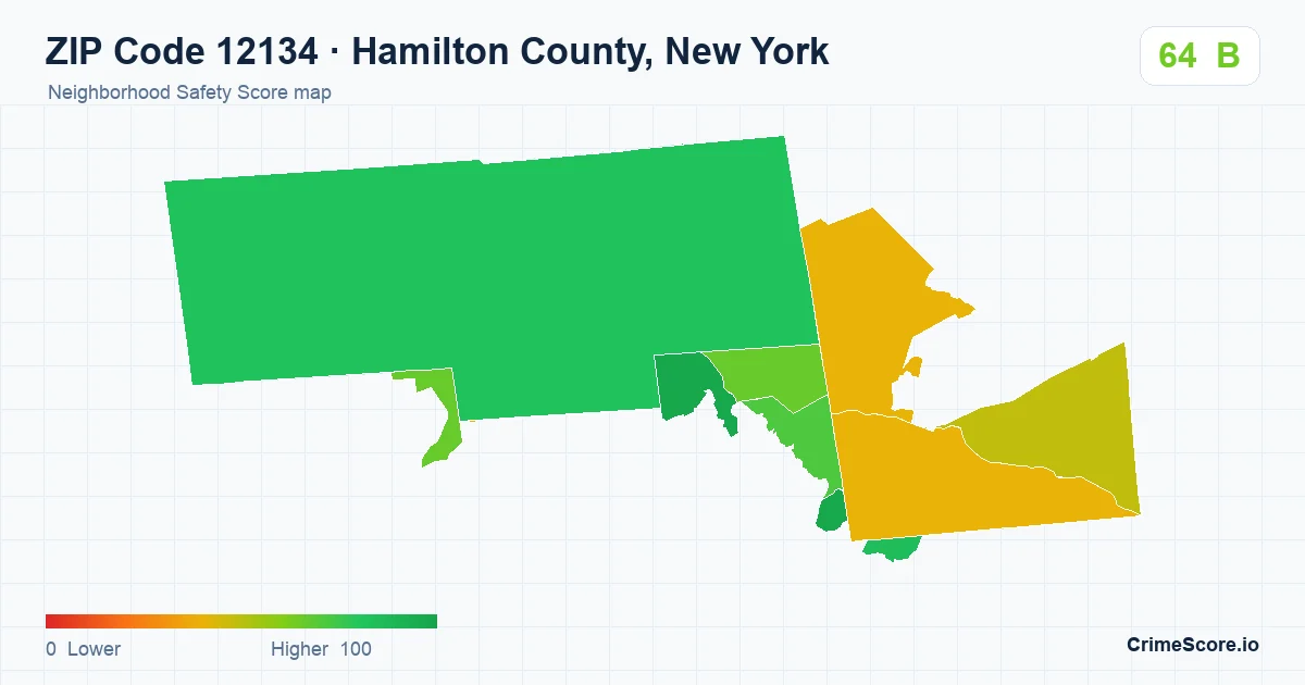 ZIP Code 12134 in Hamilton County, New York neighborhood Safety Score map