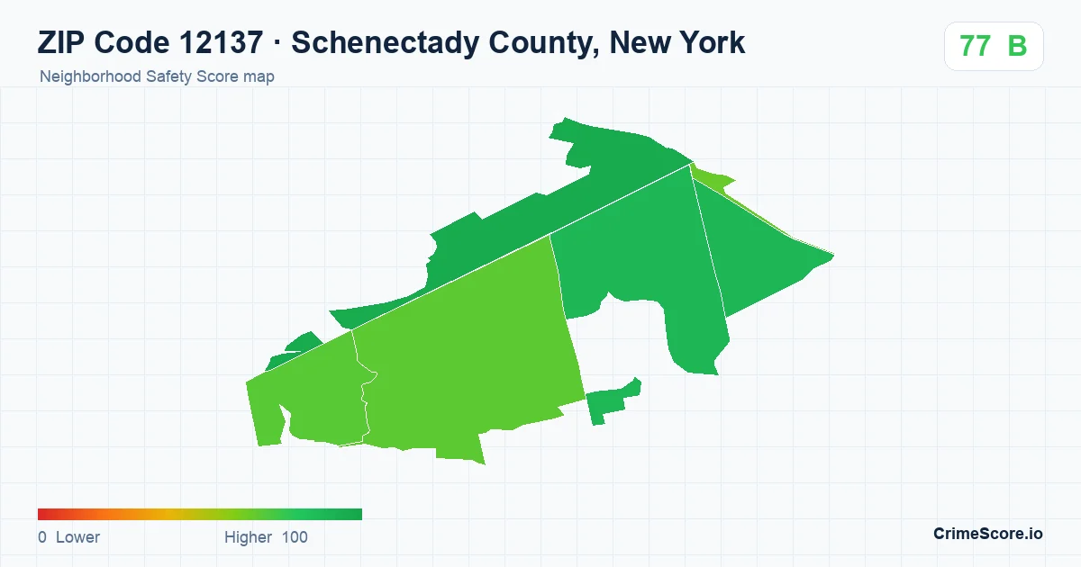 ZIP Code 12137 in Schenectady County, New York neighborhood Safety Score map