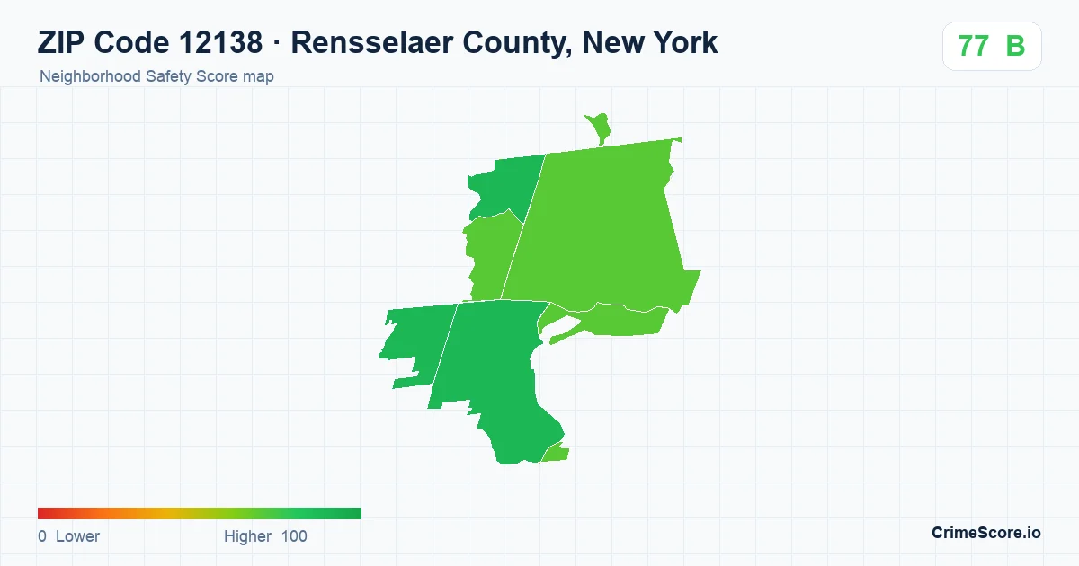 ZIP Code 12138 in Rensselaer County, New York neighborhood Safety Score map