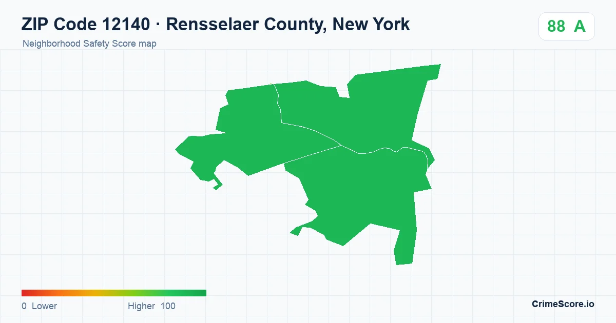 ZIP Code 12140 in Rensselaer County, New York neighborhood Safety Score map