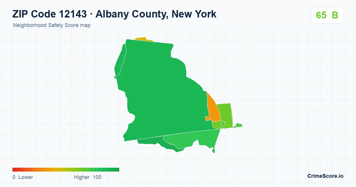 ZIP Code 12143 in Albany County, New York neighborhood Safety Score map