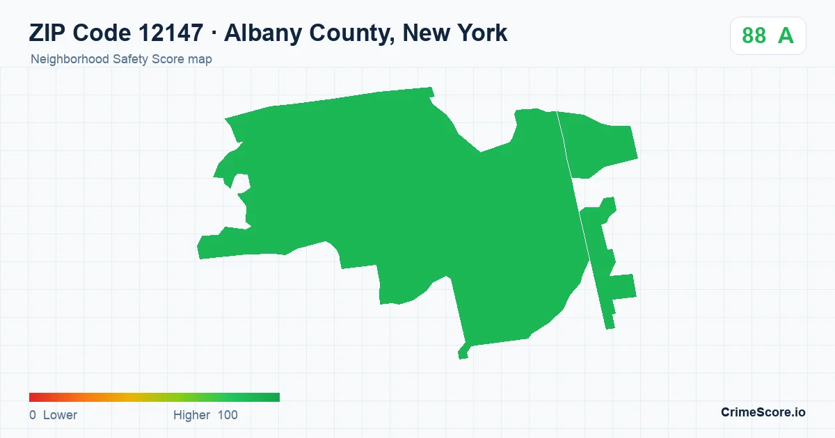 ZIP Code 12147 in Albany County, New York neighborhood Safety Score map