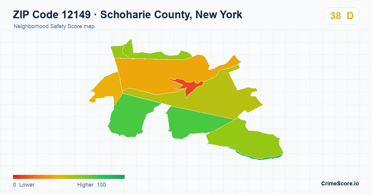 ZIP Code 12149 in Schoharie County, New York neighborhood Safety Score map