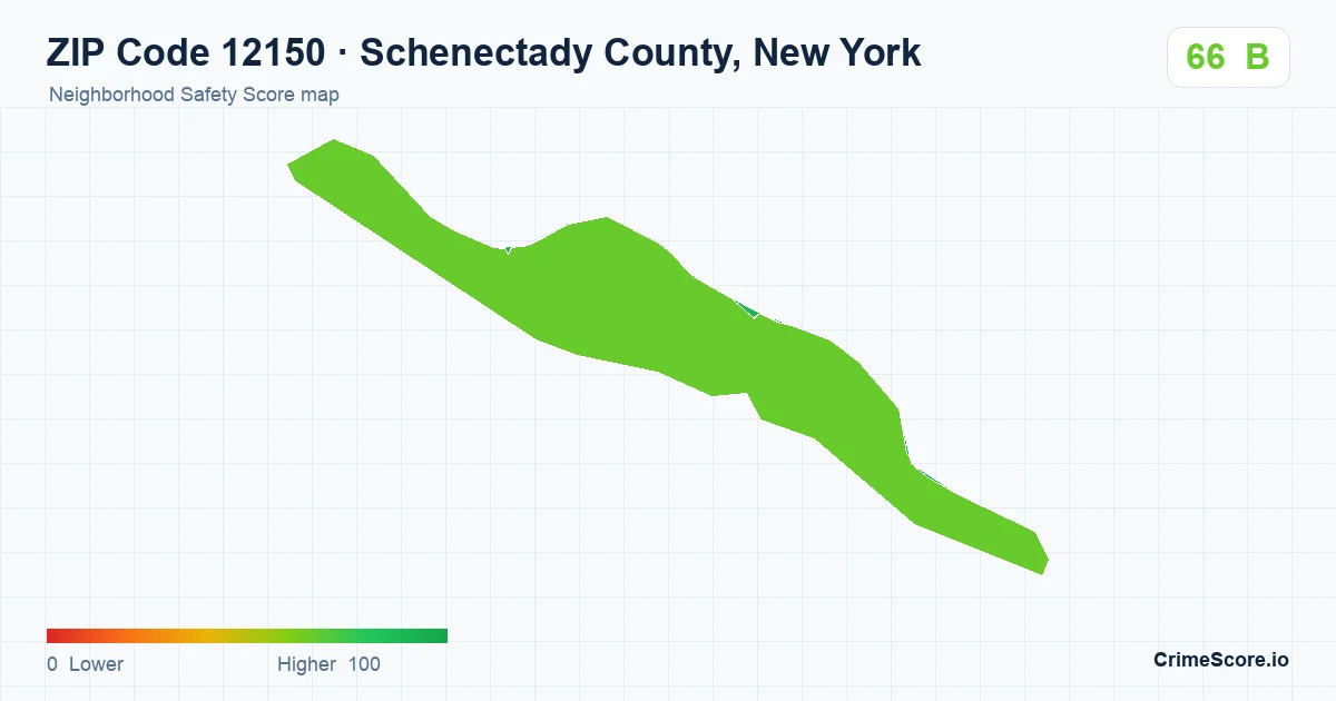 ZIP Code 12150 in Schenectady County, New York neighborhood Safety Score map