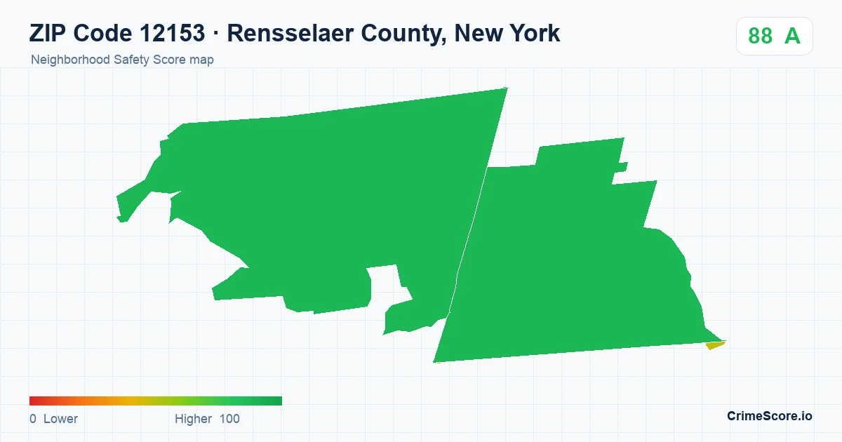 ZIP Code 12153 in Rensselaer County, New York neighborhood Safety Score map