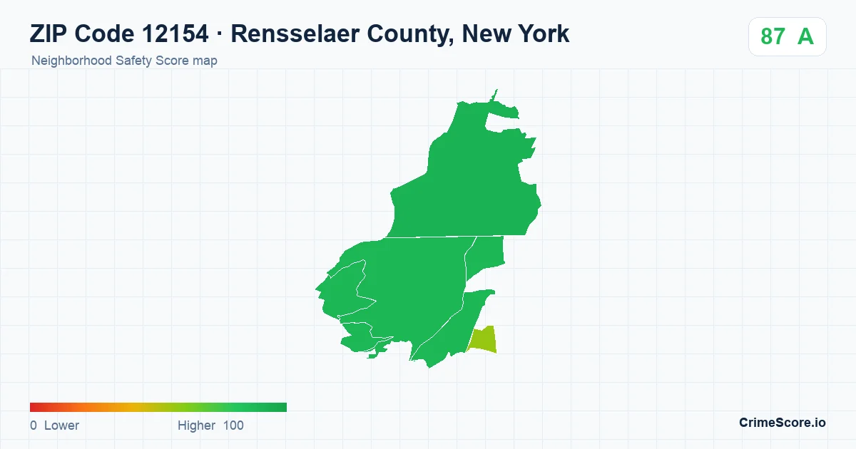 ZIP Code 12154 in Rensselaer County, New York neighborhood Safety Score map