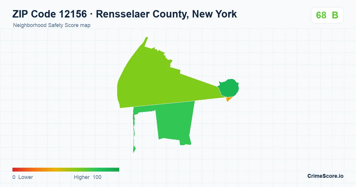 ZIP Code 12156 in Rensselaer County, New York neighborhood Safety Score map