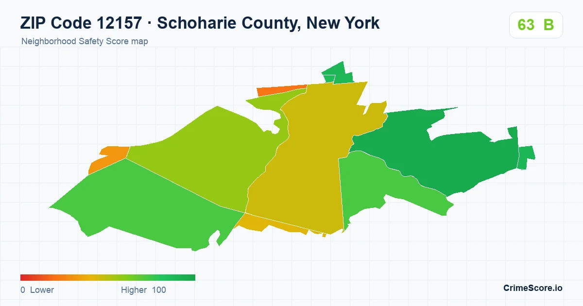 ZIP Code 12157 in Schoharie County, New York neighborhood Safety Score map
