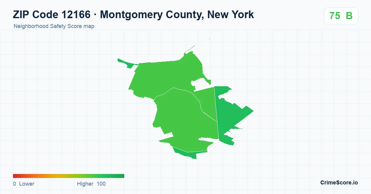 ZIP Code 12166 in Montgomery County, New York neighborhood Safety Score map