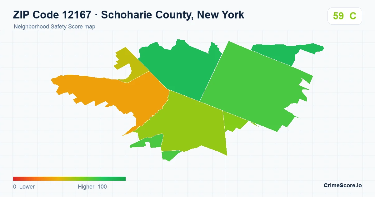 ZIP Code 12167 in Schoharie County, New York neighborhood Safety Score map