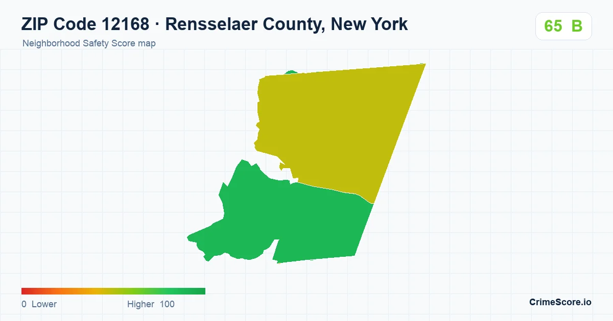 ZIP Code 12168 in Rensselaer County, New York neighborhood Safety Score map