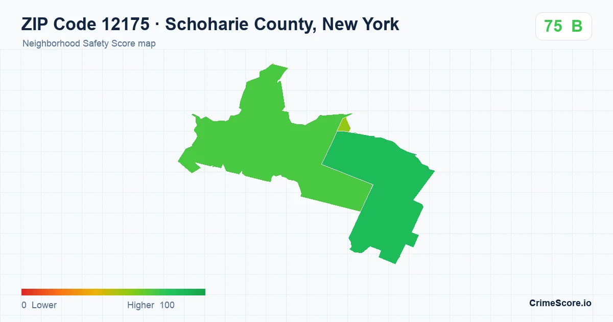 ZIP Code 12175 in Schoharie County, New York neighborhood Safety Score map