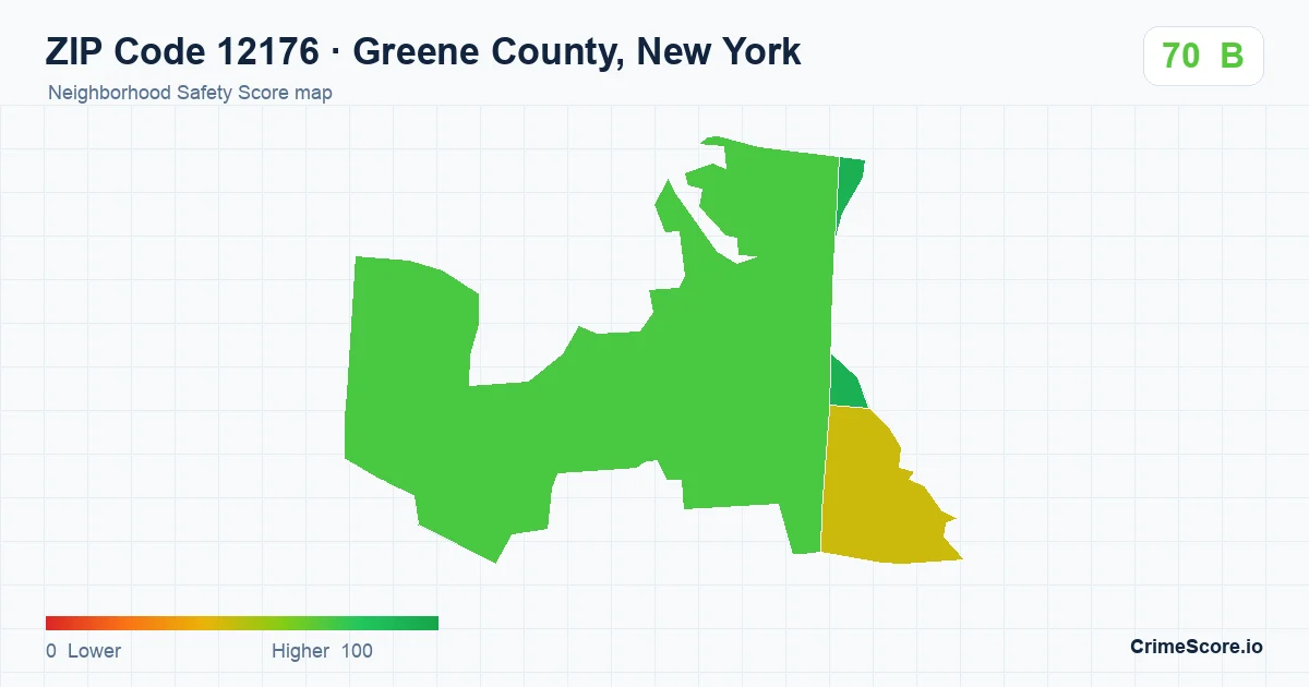 ZIP Code 12176 in Greene County, New York neighborhood Safety Score map