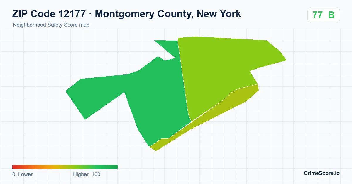 ZIP Code 12177 in Montgomery County, New York neighborhood Safety Score map