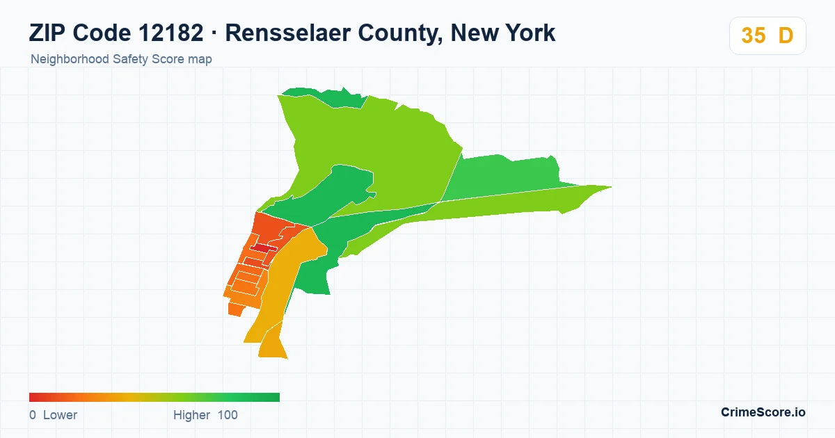 ZIP Code 12182 in Rensselaer County, New York neighborhood Safety Score map